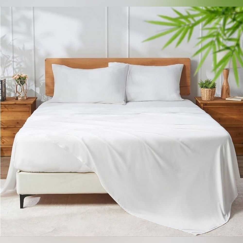 NIB Bamboo Sheet set 4 Pieces Queen White Deep Pockets - Picture 2 of 13